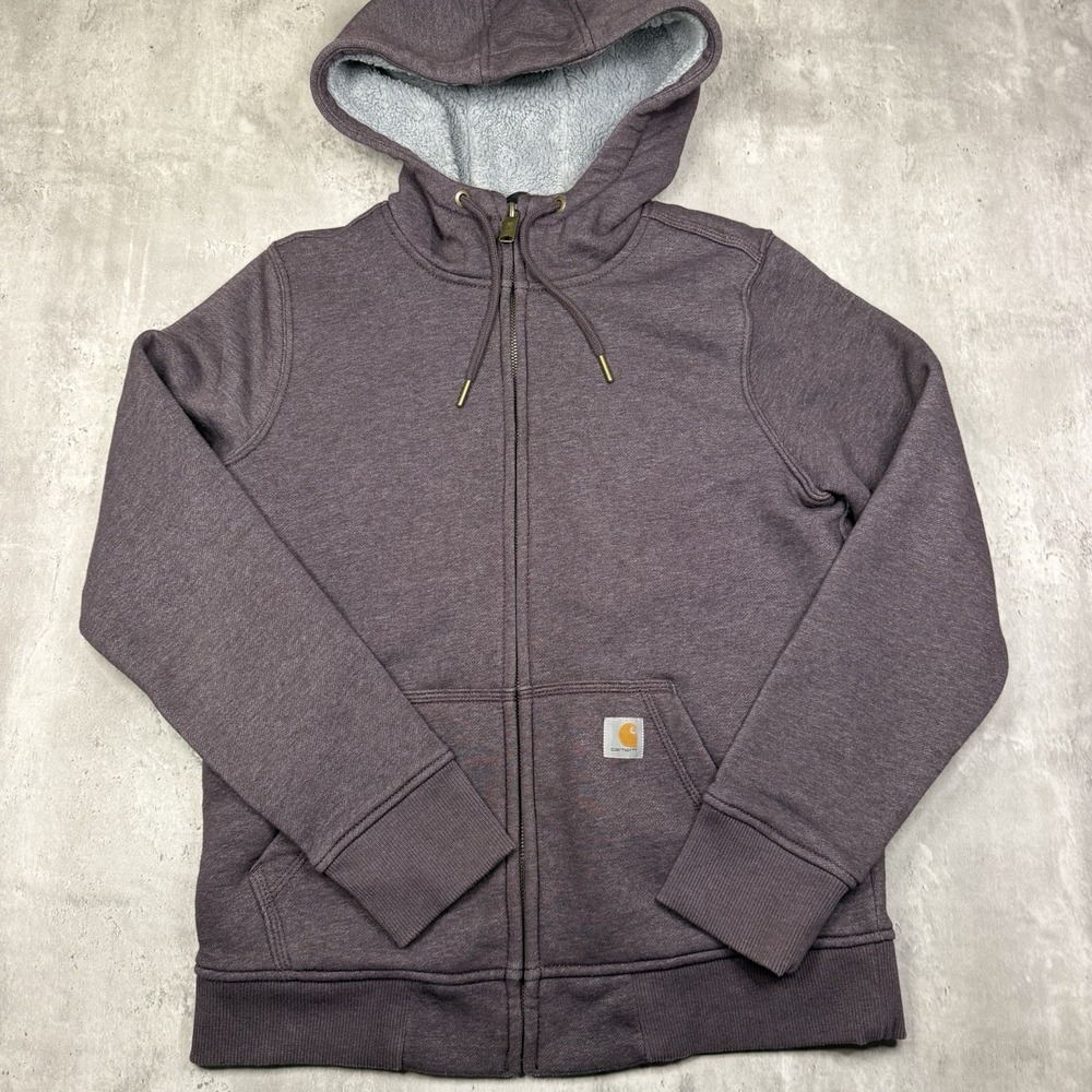 Carhartt Women's Sherpa Lined Full Zip Hoodie Purple XS Relaxed Workwear USA